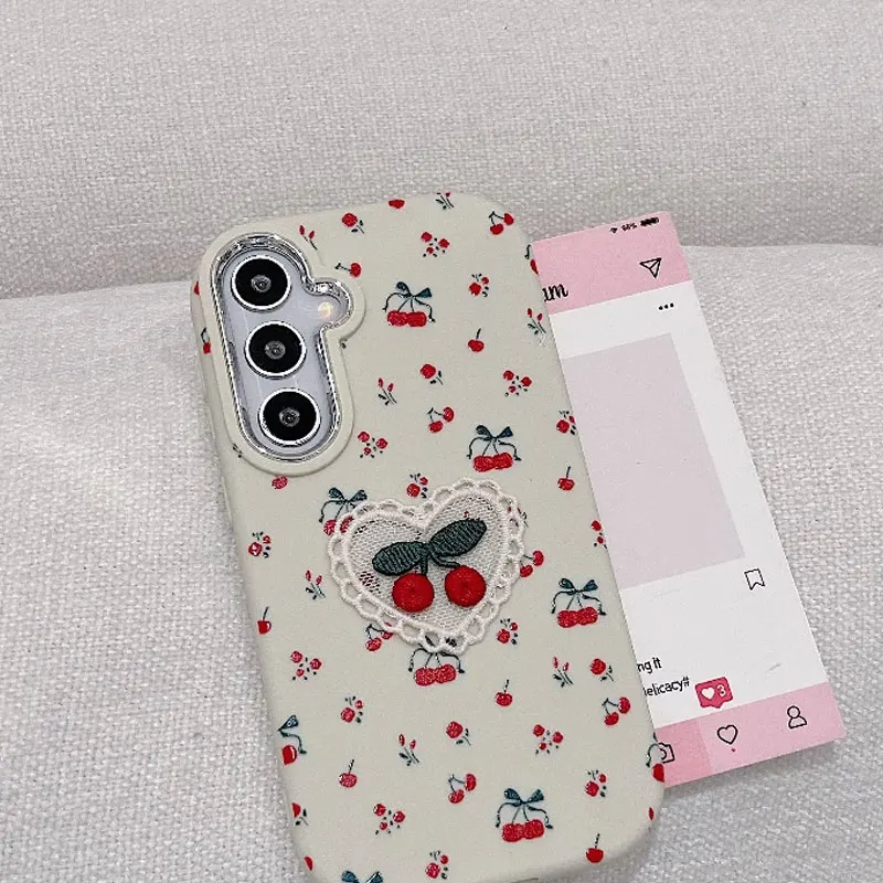 

Корейский креативный мягкий силиконовый чехол для телефона Cherry Love для Samsung Galaxy S25 Ultra Note20 Galaxy S23plus S20 S22 A56 Cover