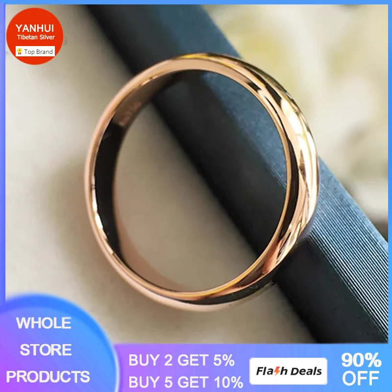 Never Fade Dainty Round Rings for Men Women Solid 18K Yellow Gold Color Titanium Steel Engagement Band Lovers Gift Jewelry R050