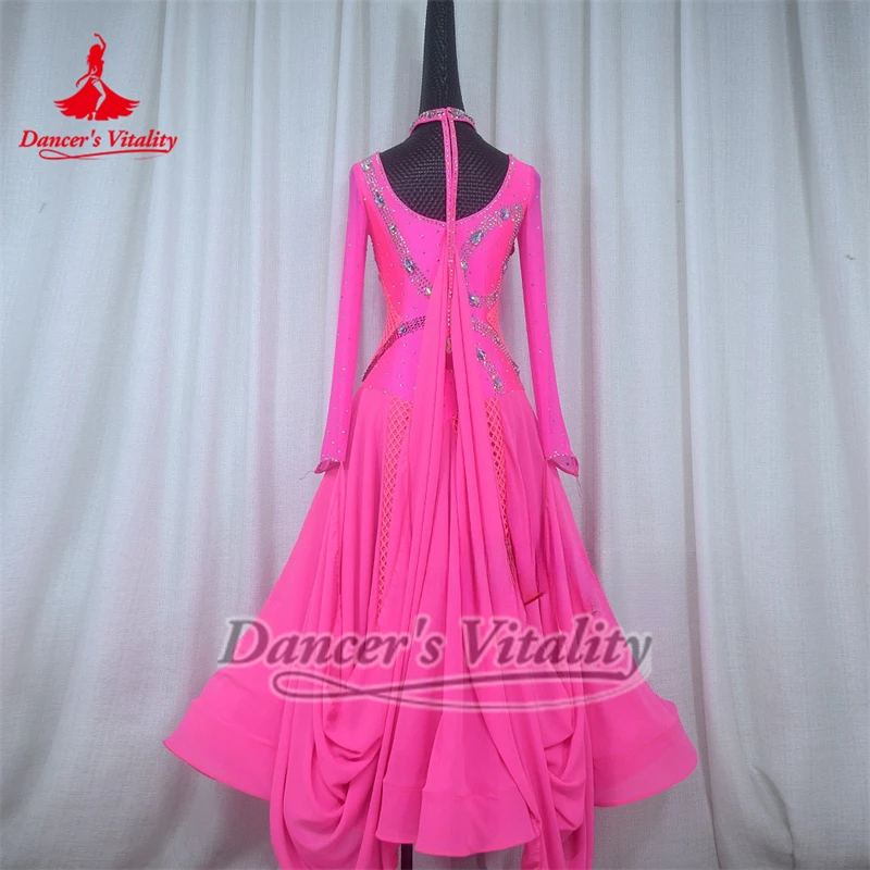 ชุดเต้นรำสังคมมาตรฐาน แขนยาว สำหรับการแสดงและแข่งขันระดับมืออาชีพ พร้อมสร้อยคอ ออกแบบตามสั่งสำหรับนักเต้นผู้ใหญ่ที่มีความมีชีวิตชีวา