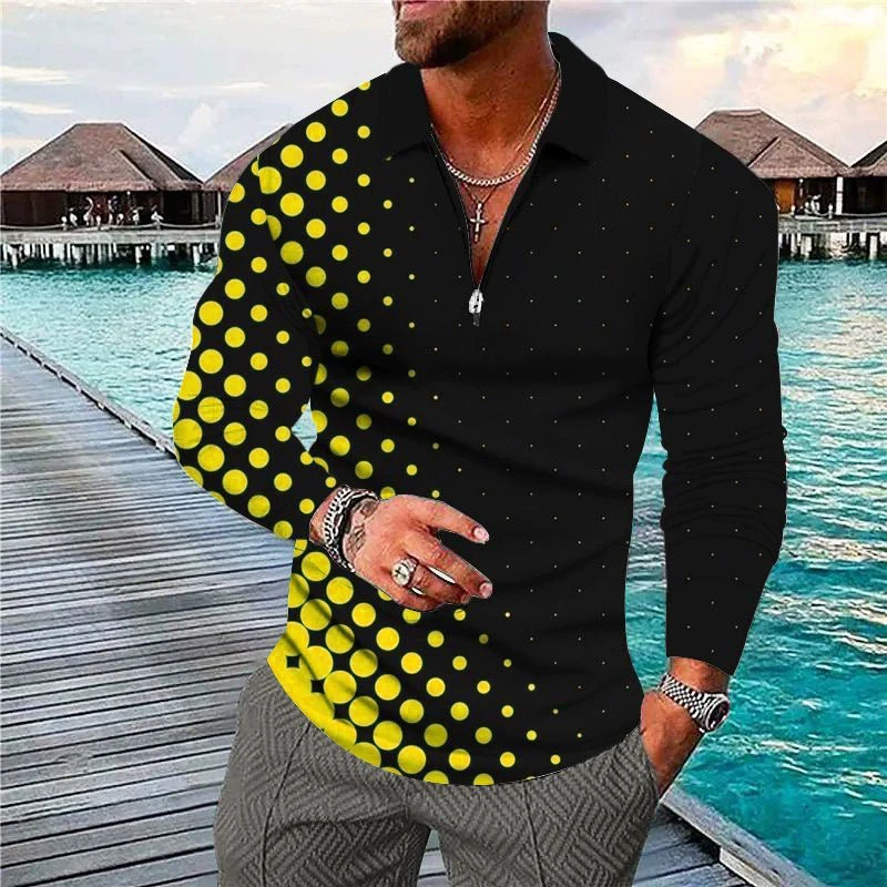 All Season Round Dot Pattern Fashion Men's Polos T-Shirts Long Sleeve 3D Printed Street Male POLO Tee 6XL Plus Size Casual Tops