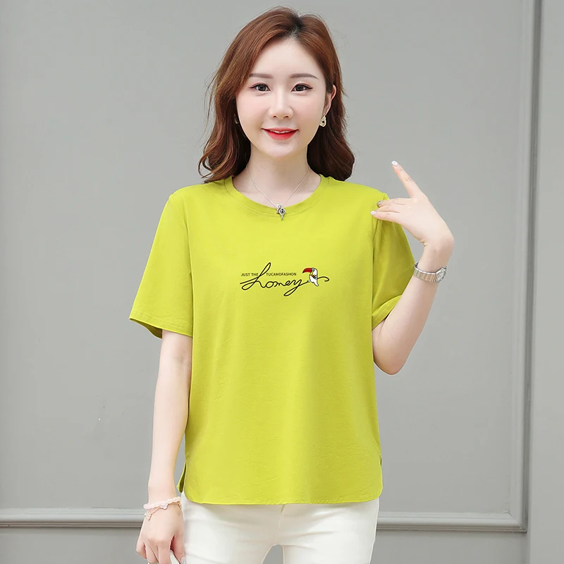 

2025 new large-size middle-aged women's pure cotton short-sleeved T-shirt for women's summer loose casual and versatile slim top