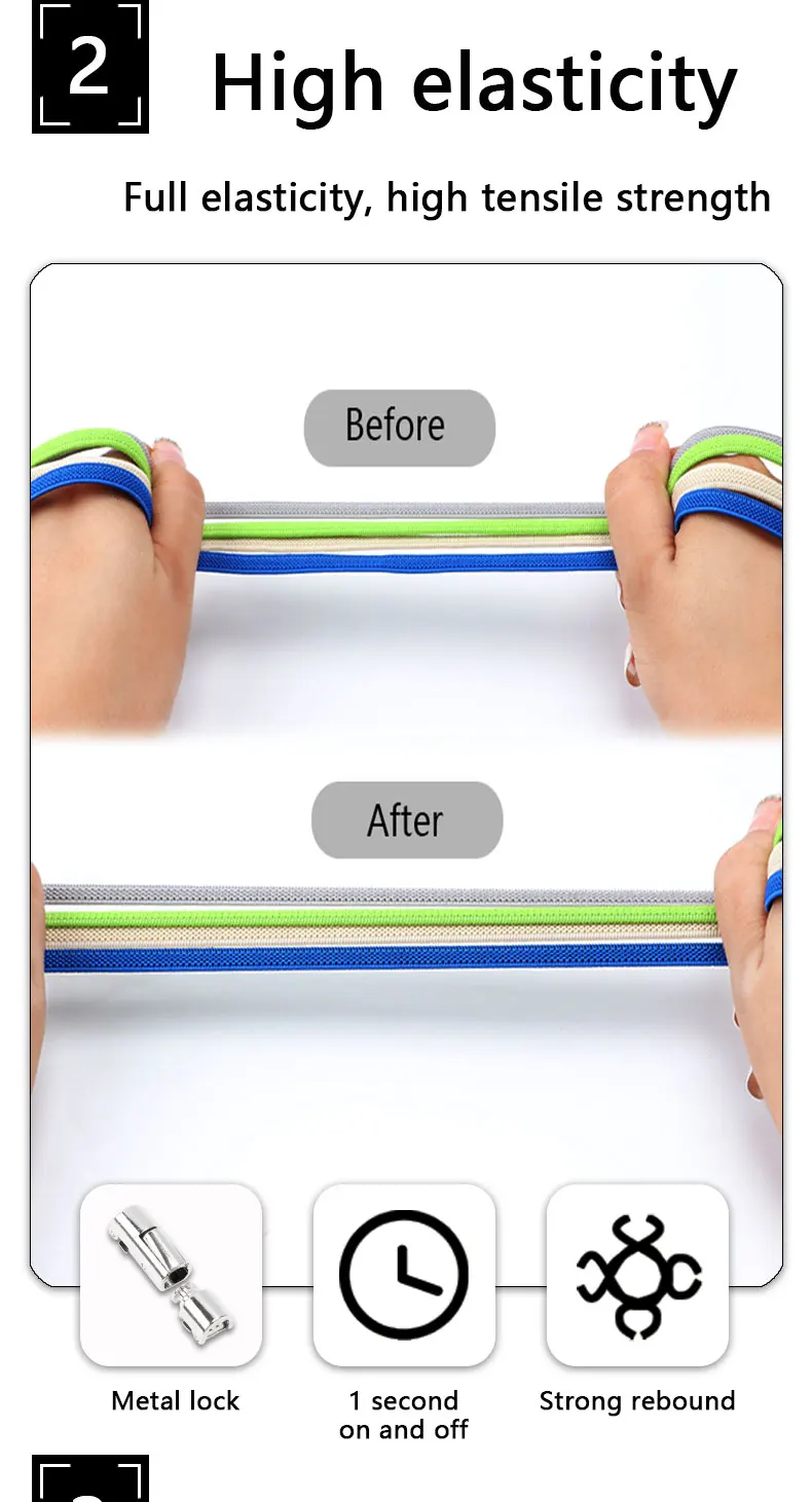 Elastische Schnürsenkel für Sneaker, Schnürsenkel ohne Binden, runde Metallverschlüsse, für Kinder und Erwachsene, sichere und schnelle Schnürung, elastisches Gummiband. – Detail 4