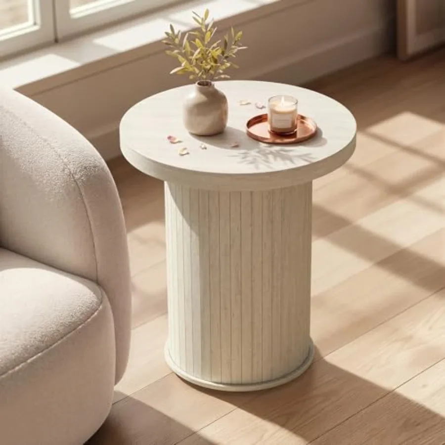 

Side Table, Tambour End Table, Mid Century Modern Nightstand, Easy Assembly, for Small Spaces, Living Room, Bedroom, Home Offic