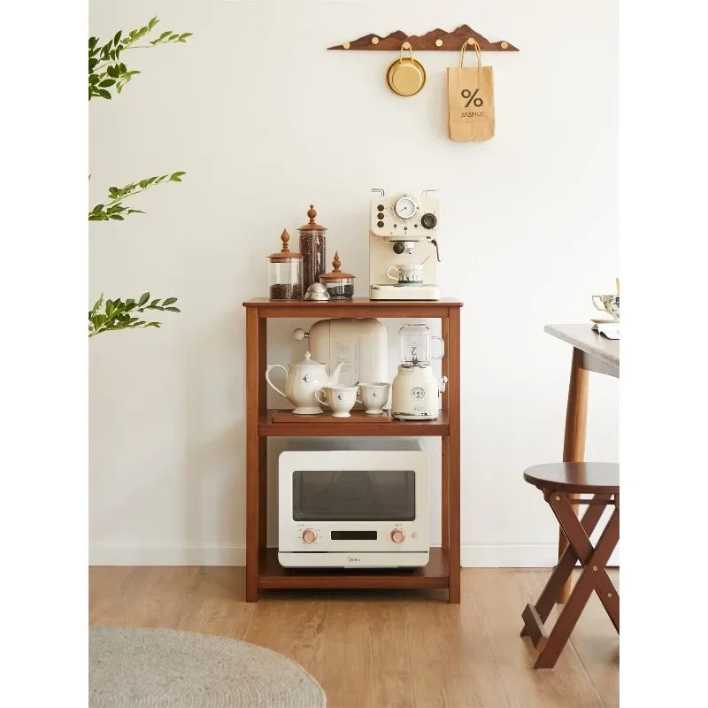 Japanese-style solid wood rack, kitchen floor-to-ceiling multi-layer storage rack, microwave oven, oven printer, coffee machine