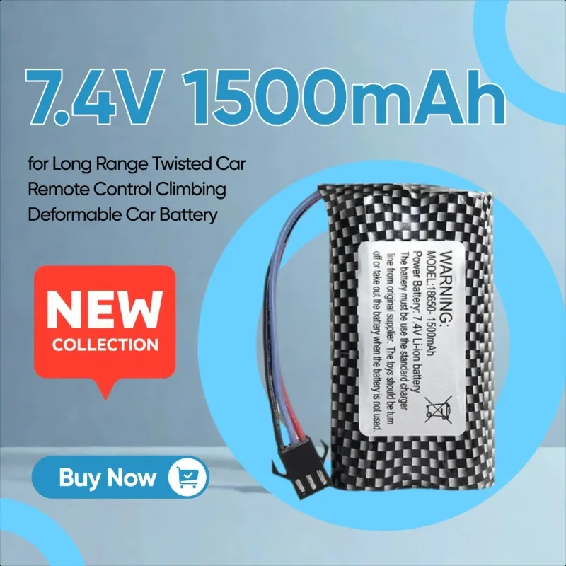 

18650 Lithium Battery 7.4V 1500mAh High Capacity for Long Range Twisted Car Remote Control Climbing Deformable Car Battery