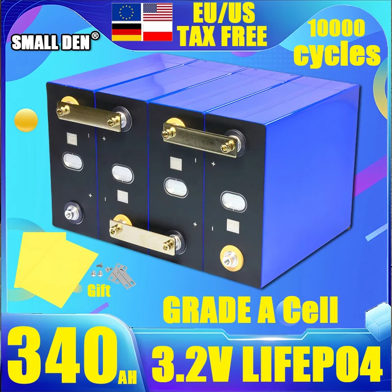 new 3.2V LiFePo4 battery 340ah DIY 12V 24V 48V camping car lithium iron phosphate golf cart rechargeable battery Grade A cell