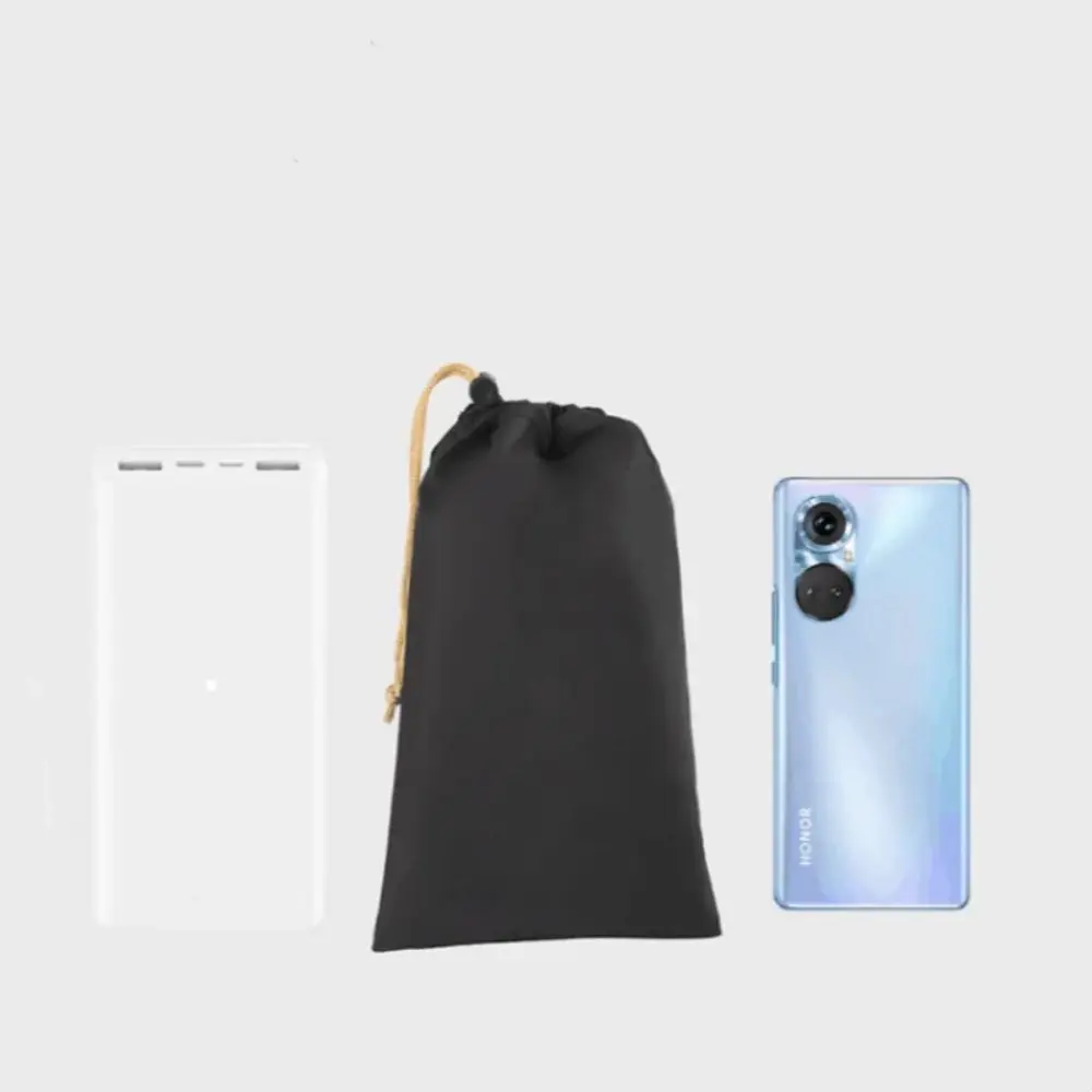 PU Leather Phone Storage bag with Draw String Large Capacity Power Bank Case Black Waterproof Headphone Case Pouch
