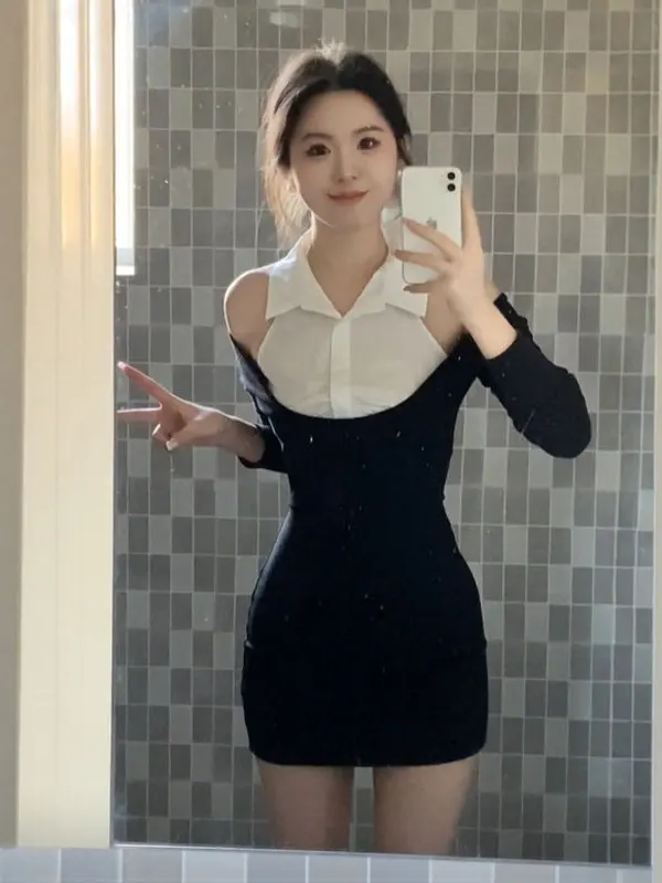 

Sexy ort Skirt Design Unique High Waist Cotton Blend Long Sve Dr for Women in Winter Season Bodycon Fit Par Wear