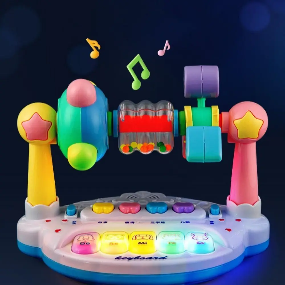 Interactive Baby Music ของเล่นเปียโนพร้อมแสงเสียงสัตว์เสียงหมุนเพลงเปียโน 5 คีย์คีย์บอร์ดเครื่องดนตรี