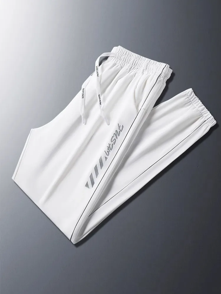 

Высококачественные мужские летние брюки Nano Tech для бега Qui Dry Sports Ice Silk, тонкие белые брюки, повседневные брюки с манжетами, молодежная мода