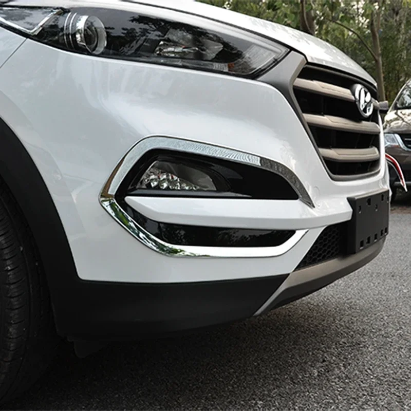 For 2015  - 2019 Hyundai Tucson Front Head Fog Light Foglight Lamp Chrome Cover Trim Insert Accent Styling Garnish Molding  A