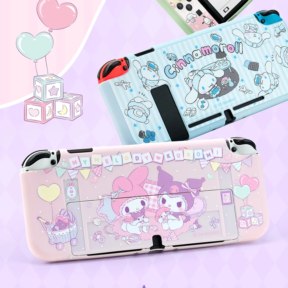 

Sanrio Figure Kuromi Melody Switch Ns/Oled Protective Case Integrated Hard Shell Protective Cover Pluggable Base Accessorie Gift