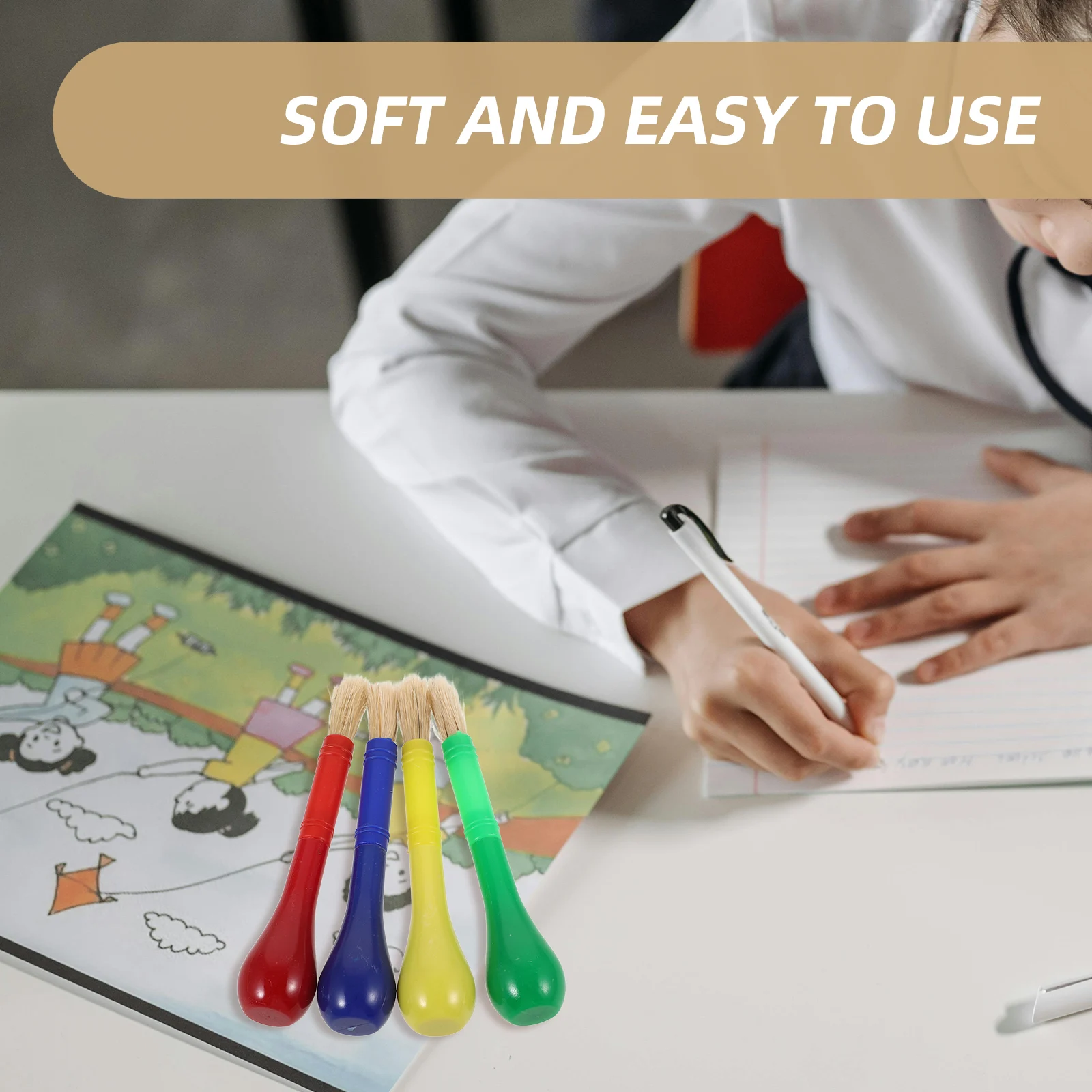 

4Pcs Children Painting Brush Set Small Size Comfortable Grip for Doodle Art Craft Portable Painting Tools Kit Paint Brushes Set