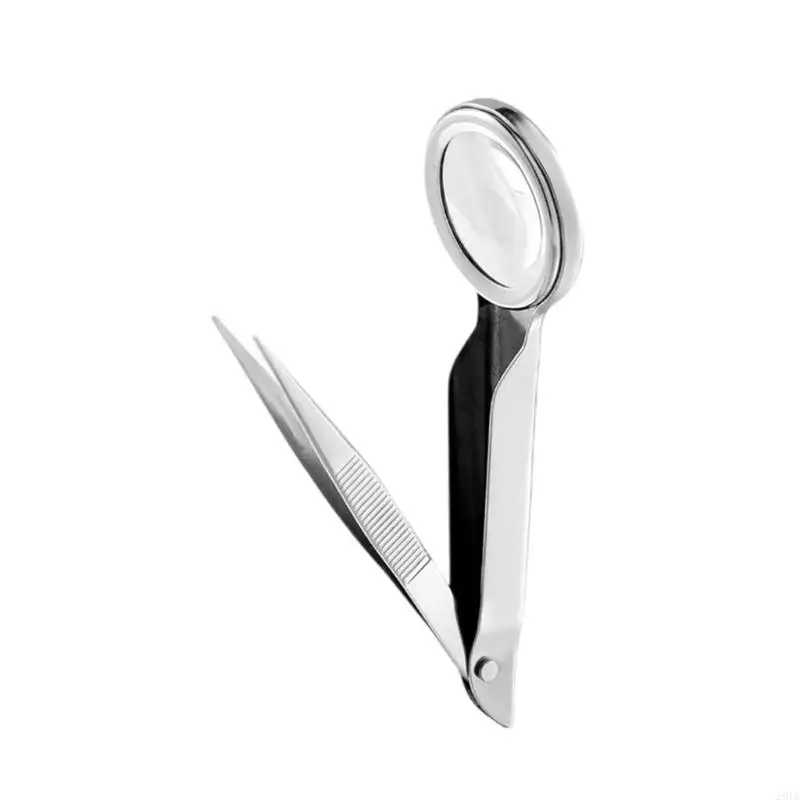 Multifunctional Magnify Glass Tweezers Tweezers with Magnify Glass Metal Eyebrow Tweezers with Magnify Glass
