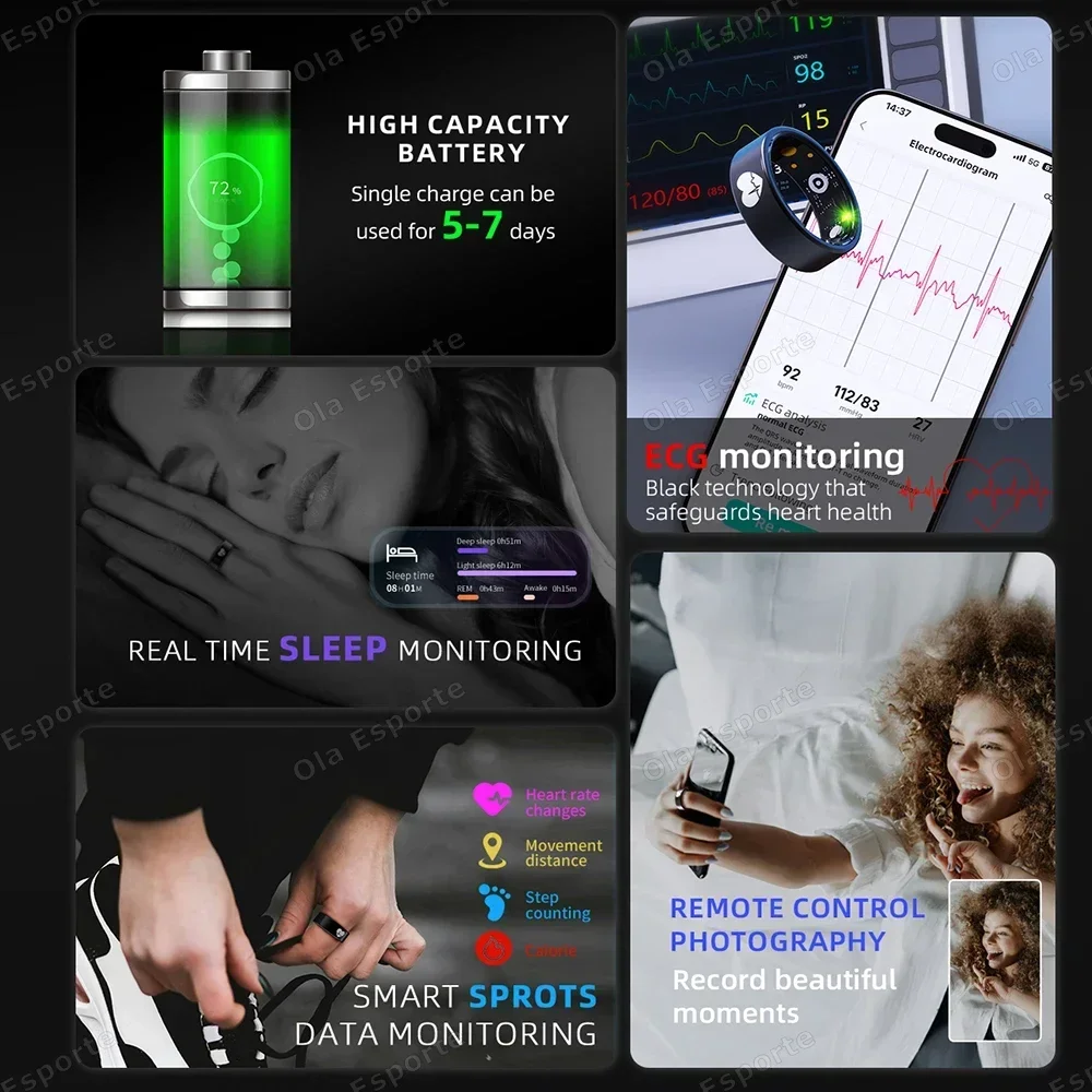 QINO R30 ECG Body Temperature Smart Health Ring Blood Pressure Sleep Monitoring  Waterproof Multiple Sport Modes Smart Ring