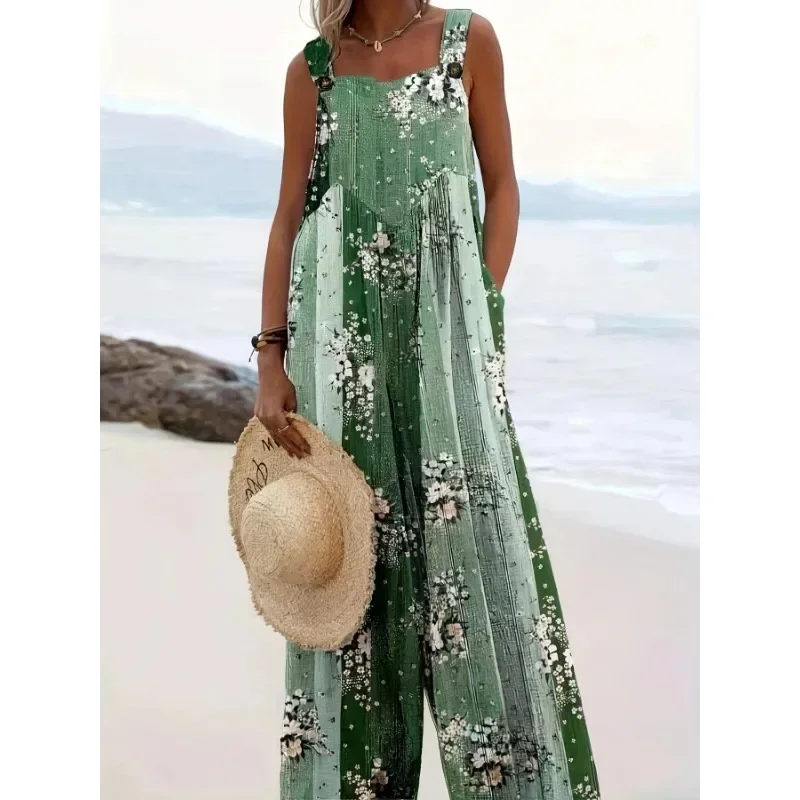 

Plus Size Women's Casual and Fashionable Flower Printed Jumpsuit Overalls