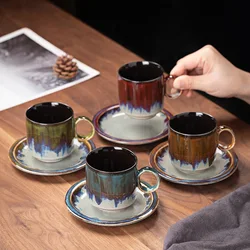 150ML Ceramic Coffee Cup and Saucer Set Living Room Decoration Concentrated Coffee Cup and Teacup Retro Hand Painted Tea Set