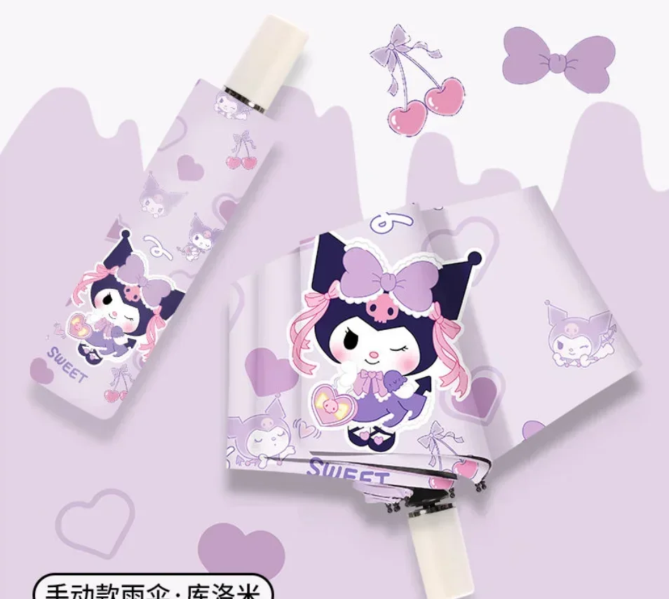 Paraguas Manual automático Sanrio Series Kuromi, sombrilla plegable de doble uso, protección ultravioleta