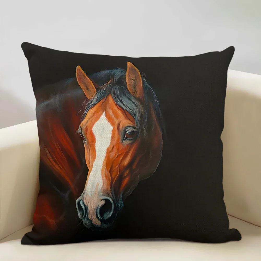 Farm Animals Horse Cushion Cover 45x45cm Linen Pillow Case Luxury Home Sofa Decoration Pillowcase