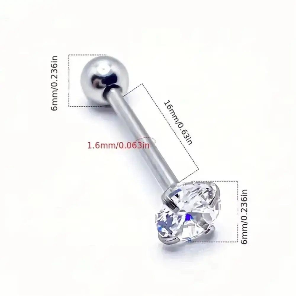1pc Surgical Steel Round-shaped Zircon Tongue Barbell Piercings CZ Ball Tongue Barbell Stud Rings Fashion Piercing Body Jewelry