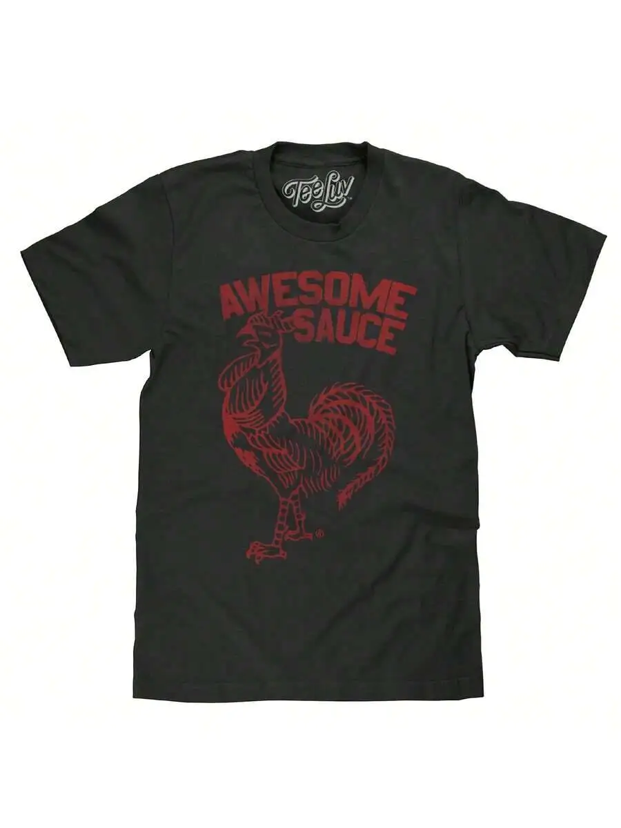 Sriracha Awesome Sauce T-Shirt - Black 100% Cotton Trendy Y2K Short-Sleeve Tee-Soft, Quick-Drying, Moisture-Wicking; Ideal for Sports or Casual Wear; Great Gift for Christmas or Halloween.