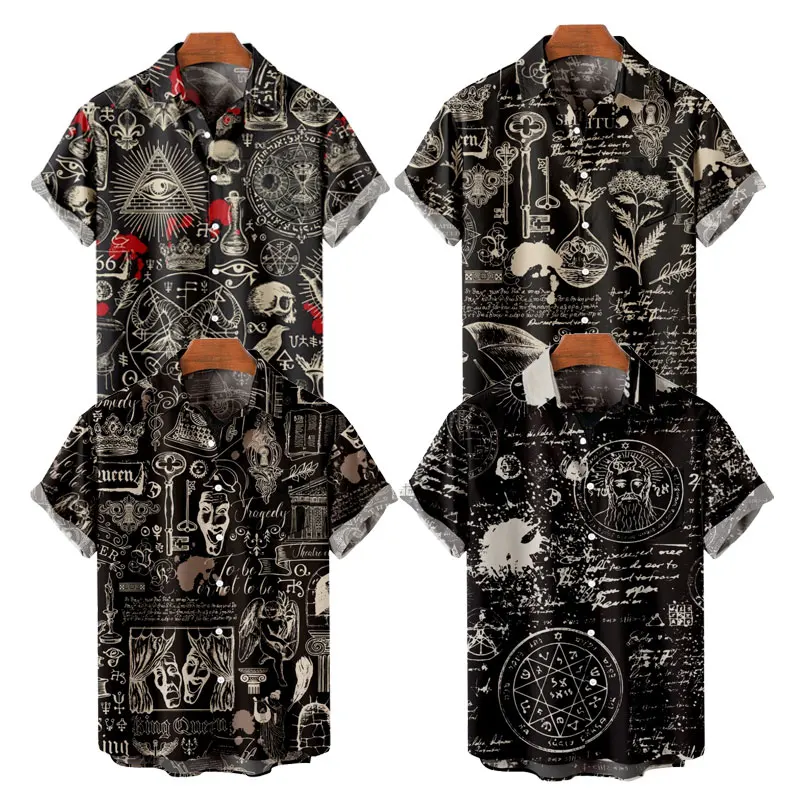 

Men's Fashion Y2K T-Shirts Hawaiian Shirt Devil Viking Texture 3D Print Cozy Casual Short Sleeve Beach Oversized Clothes