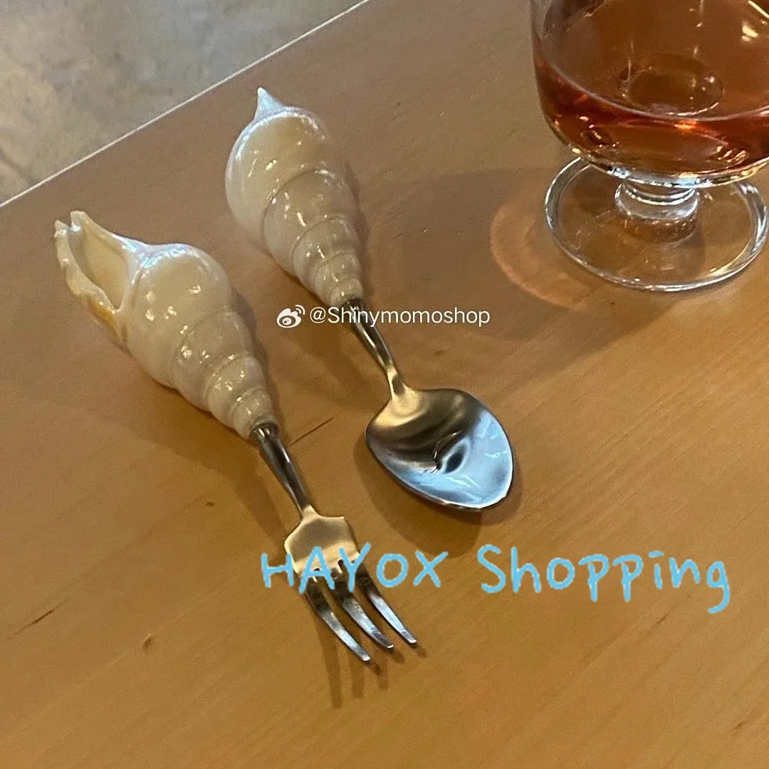 

Shell Shape Stainless Steel Fork Spoon Tableware Set，Creative Conch Tableware, Photography Props Dessert Cake Tableware