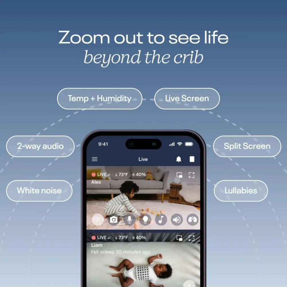 Smart Baby Monitor & Flex Stand - 1080p Secure Wi-Fi Video Camera, Sensor-Free Sleep Breathing Motion Tracker, 2-Way Audio