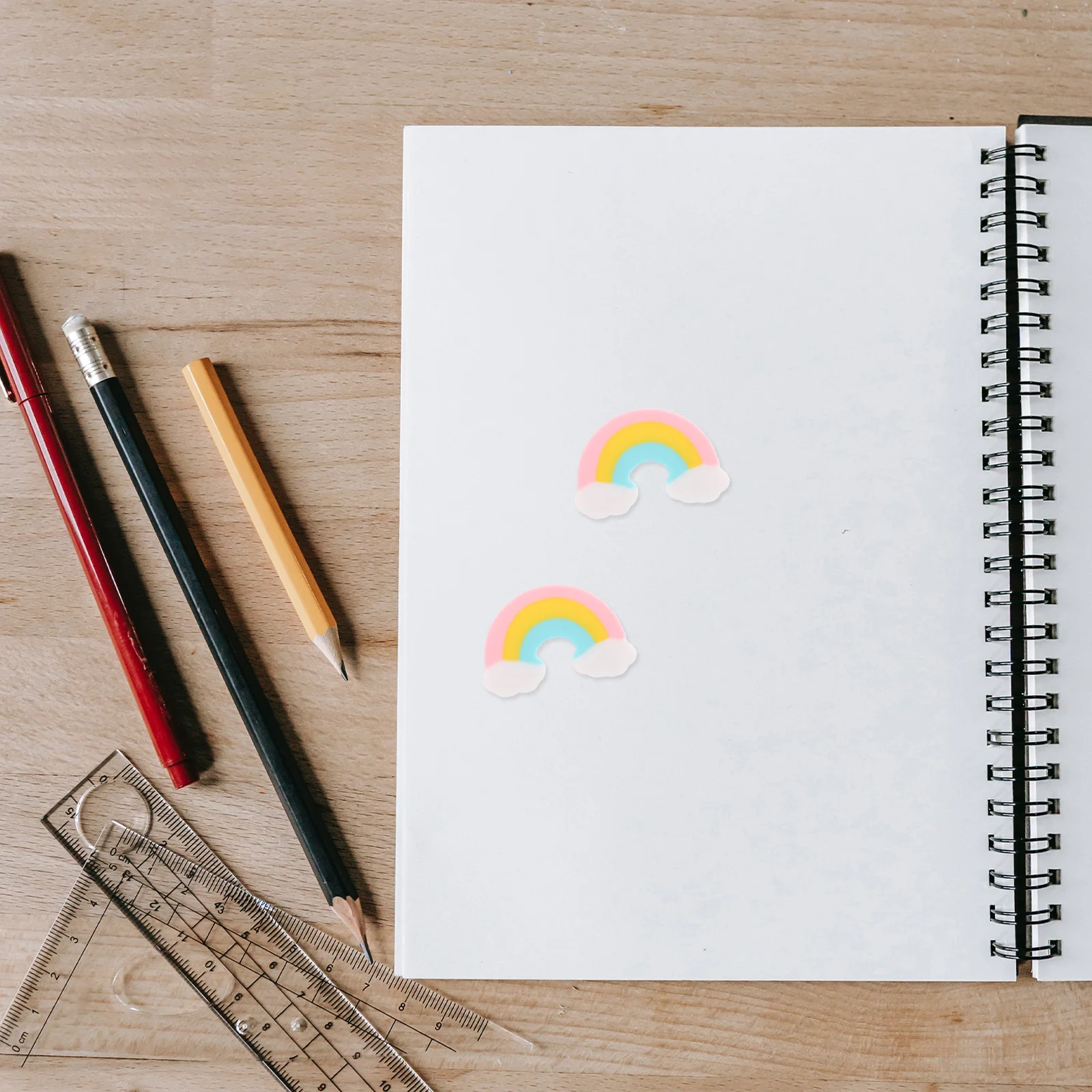 

50pcs Rainbow Shaped Mini Cute Kawaii Design Soft Non-Damaging Pencil Art Stationery For Kids Students Classroom Office Bulk