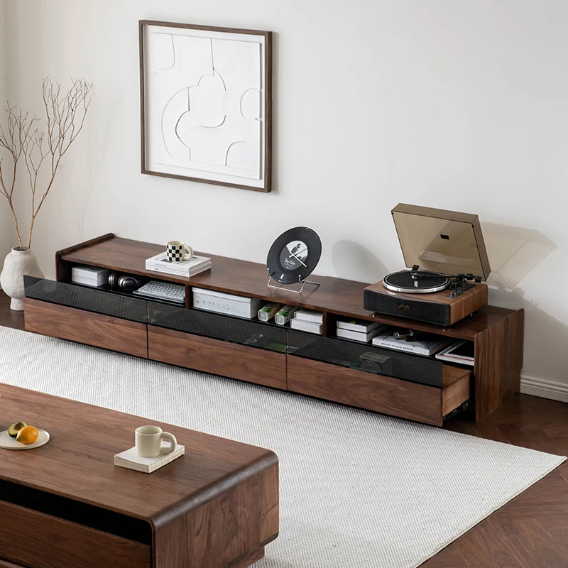 

North American black walnut TV cabinet coffee table combination all solid wood living room furniture modern cabinet locker