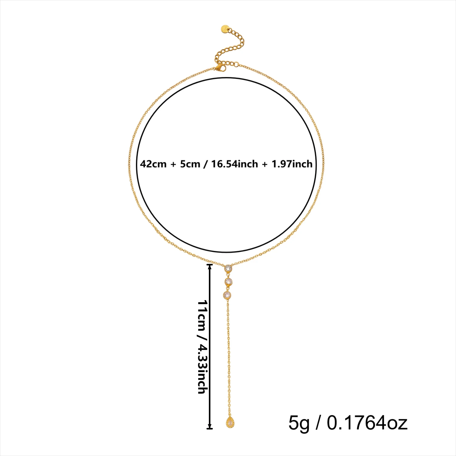 Edelstahl Doppelschichtige Lange Quasten-Ketten-Halsketten für Frauen Einfache Geometrische Kristall-Zirkon-Choker Party-Schmuck Geschenk – Detail 10