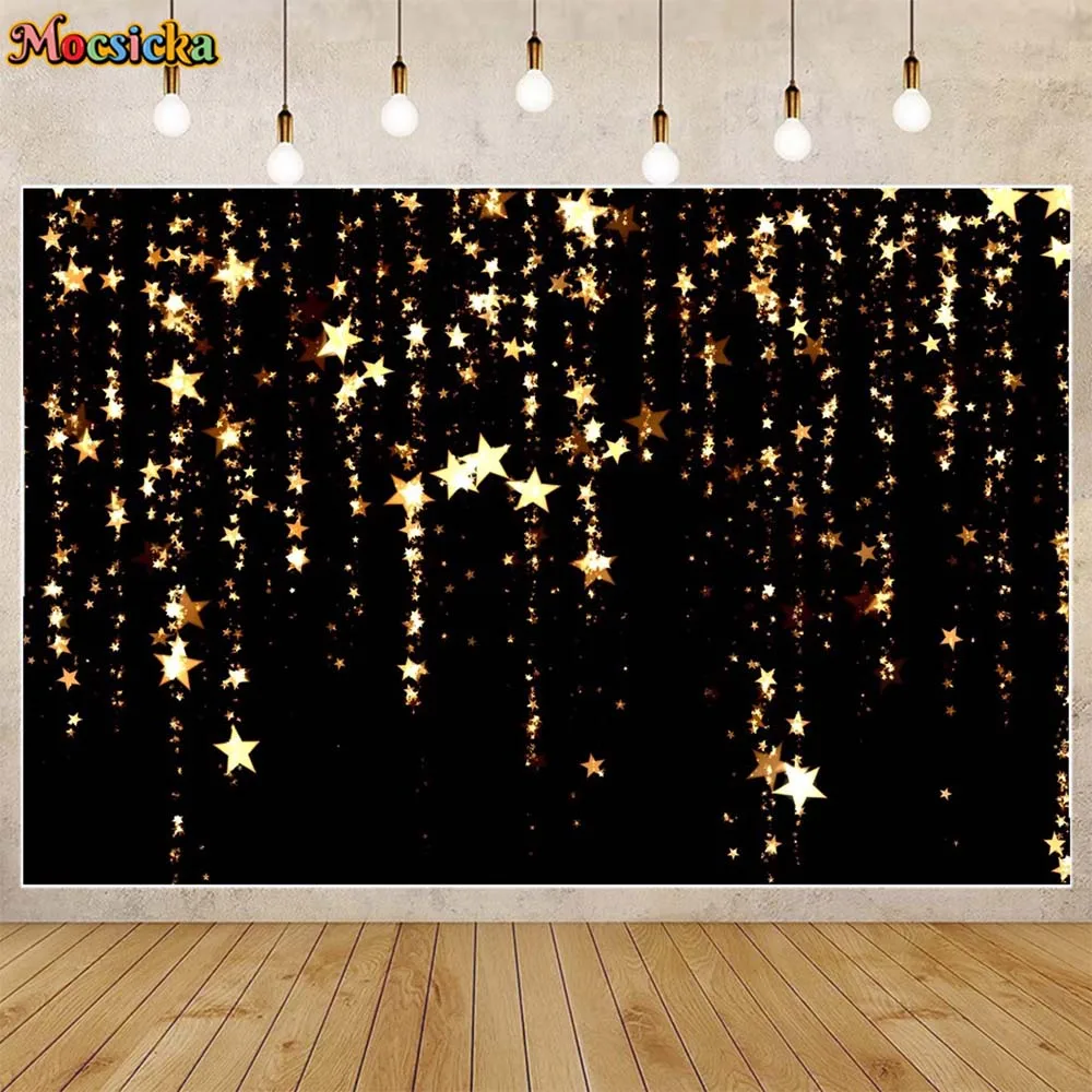 

Mocsicka Black Backdrop Golden Twinkle Star Bokeh Women Girl Birthday Party Decoration Photo Studio Photography Background Props