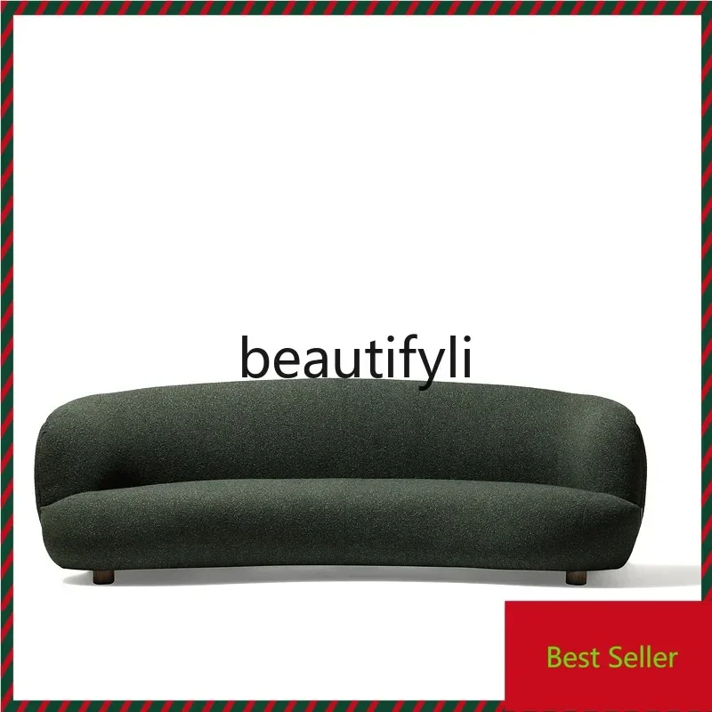 X  QQ132 Modern Minimalist Living Room Fabric Sofa Leisure Retro Style Low Back Arc Sofa Vintage Simple