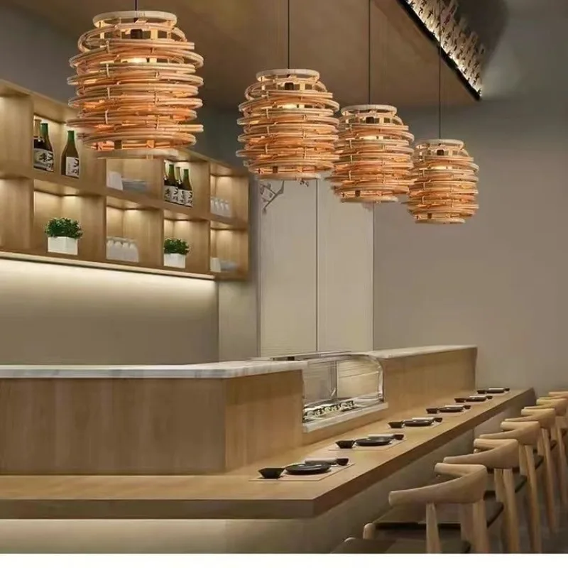 

Bamboo rattan ins designer Chandelier Restaurant Homestay Hot Pot Restaurant special art lamp Wabi Silent Wind pendant lights