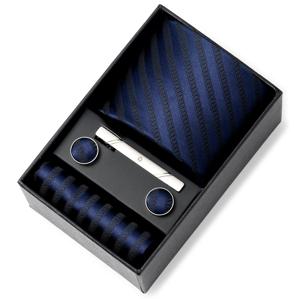 الجملة تصميم جديد عطلة هدية مربع 8 سنتيمتر التعادل منديل أزرار أكمام مجموعة للرجال الأزرق مخطط دعوى اكسسوارات الزفاف ربطة العنق