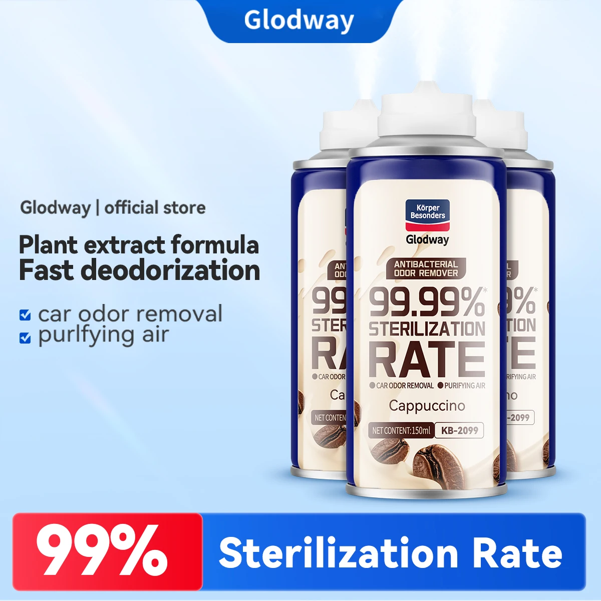 Glodway 3pcs/pack Car Air Freshener Spray,Deodorizer Odor Eliminator Remover Fogger,Long Lasting Magnolia,Tropical Flavor Scent