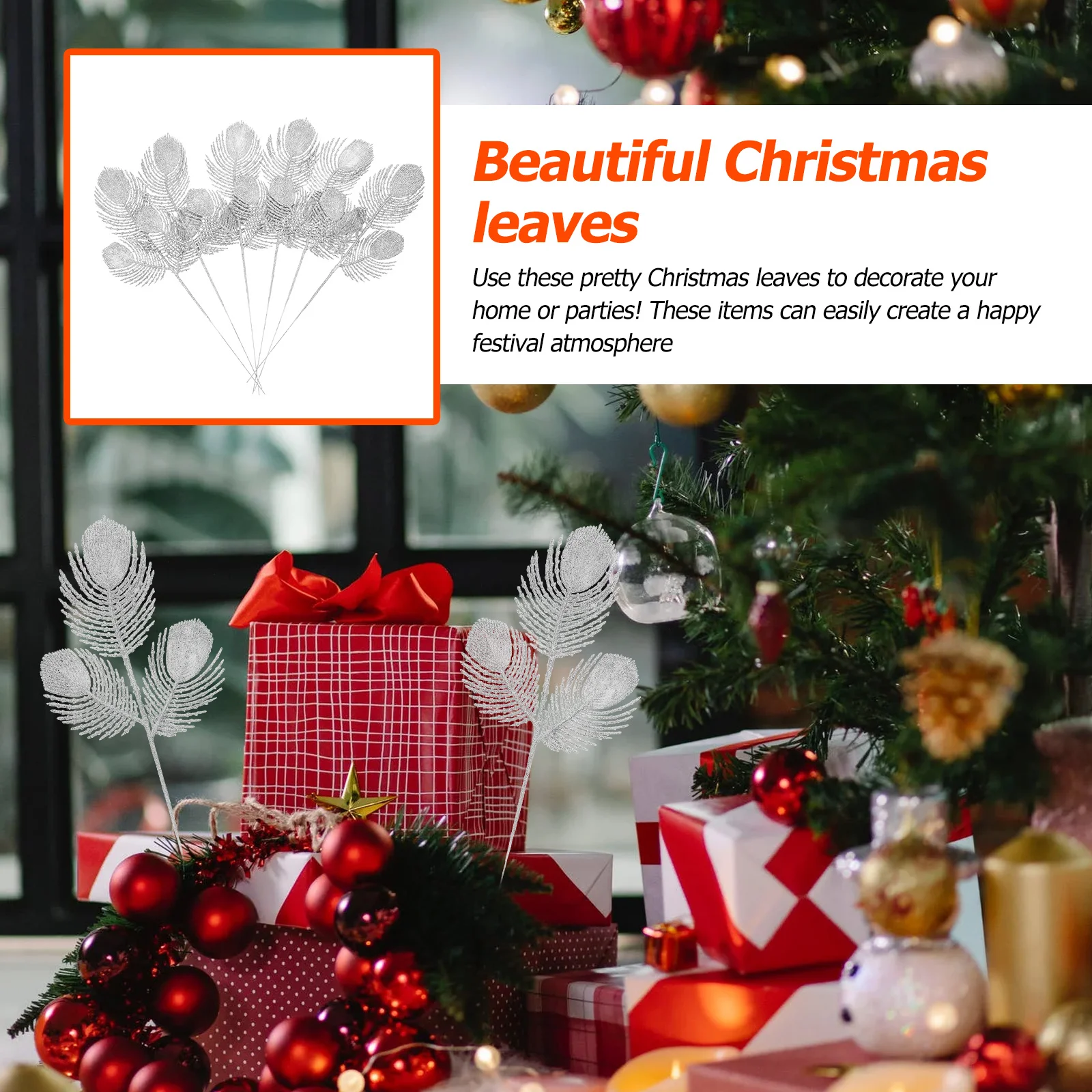 

6Pcs Christmas Leaves Decors Simulation Leaf Ornaments Creative Design Long Lasting Table Setting Decoration Supplies