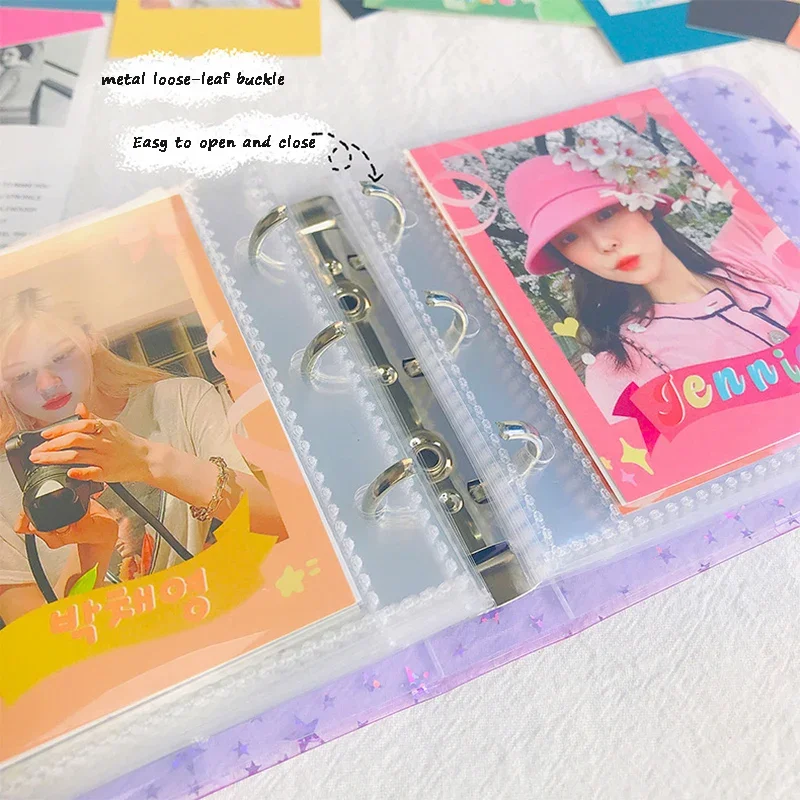 Kawaii Star 1/2/3 inch Photo Album with Inner Page Kpop Photocard Collect Book 3 Rings Binder Cards Organizer Book Stationery