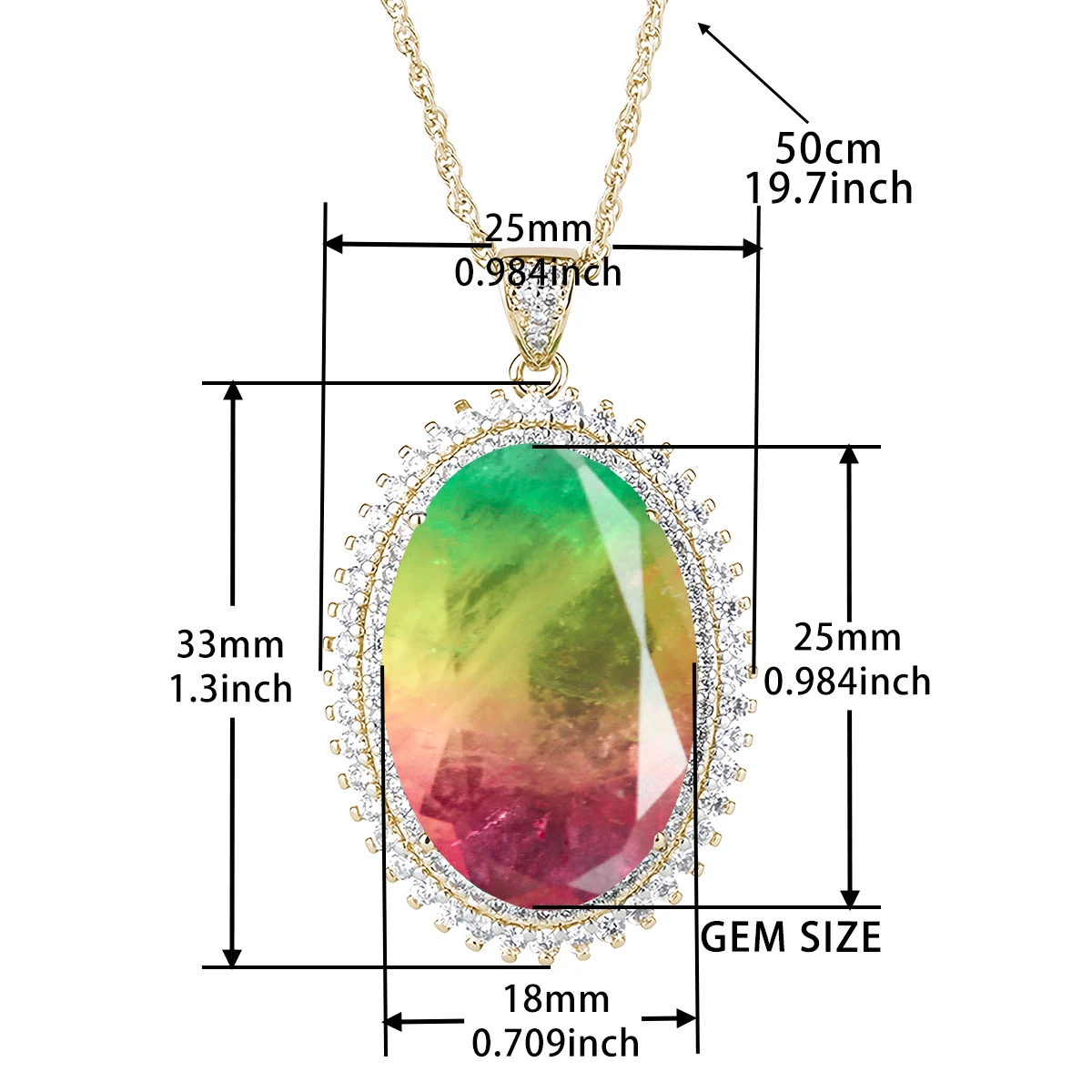 Gradient color oval fused gemstone copper pendant for women back is natural crystal stone front is crystal elegant necklace