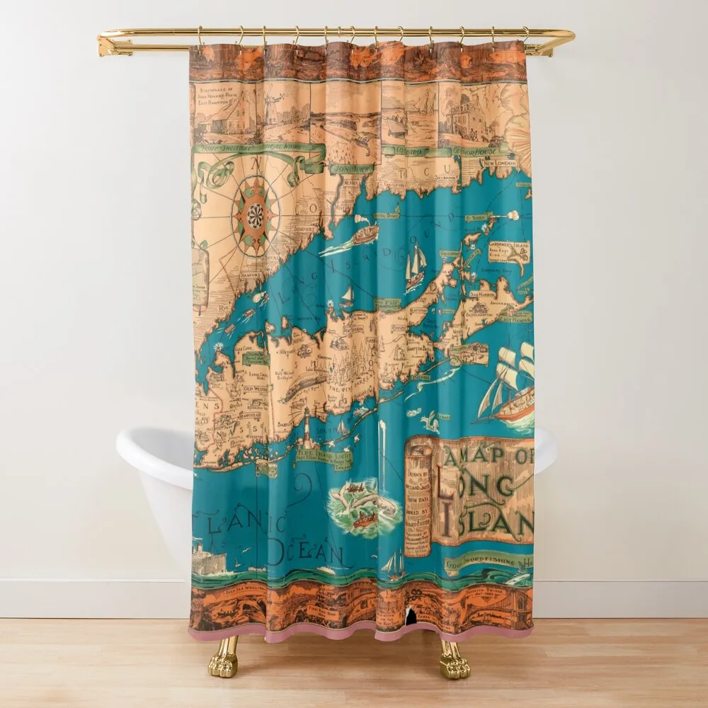 

Long Island Pictorial Map, 1933 by Smith Shower Curtain Cover Shower Bath Shower Sets For Bathroom Curtain