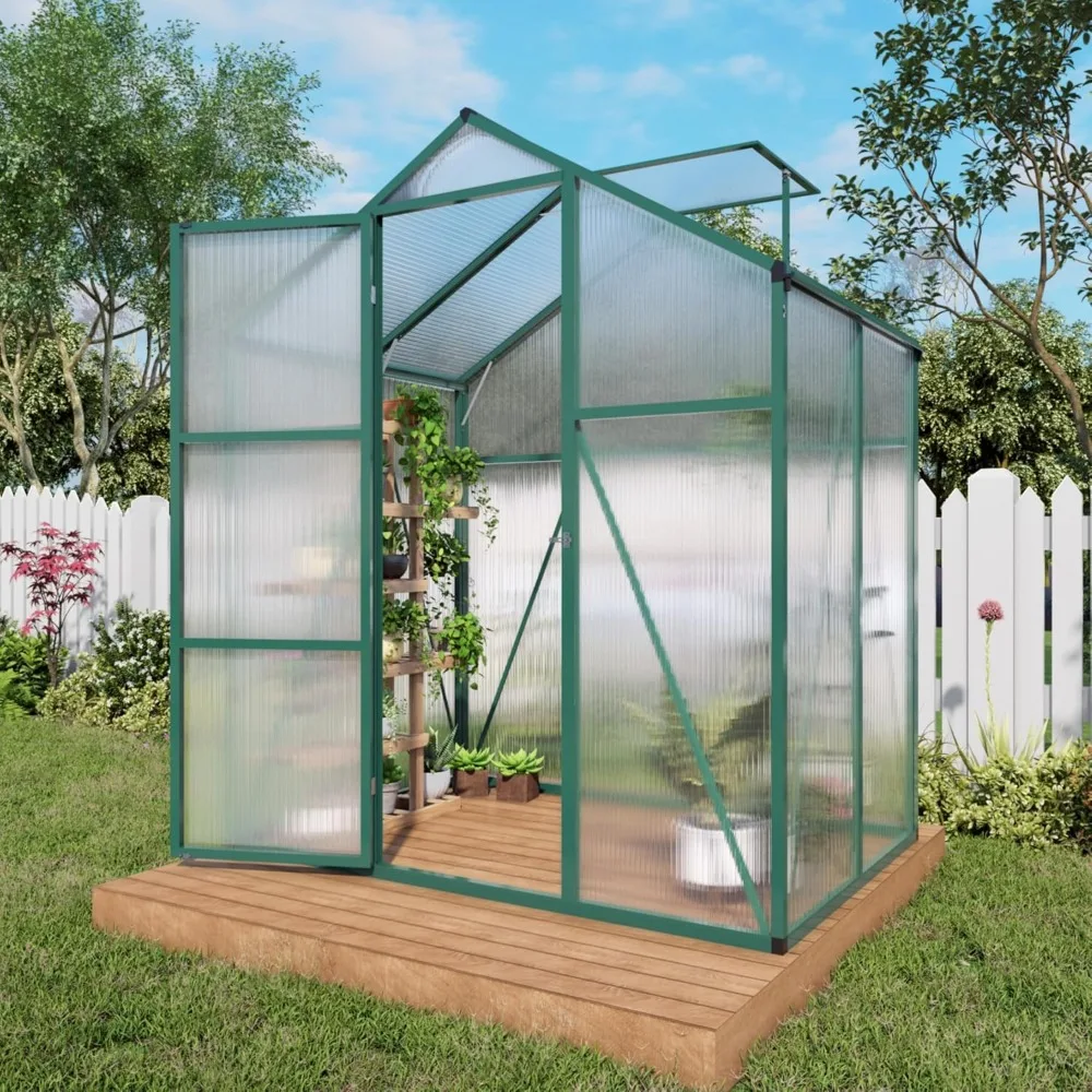 

6*4.2*7.2FT Greenhouse for Outdoors, Polycarbonate Greenhouse with Stronger Wind Protection and Roof Vent, Walk-in Large Aluminu