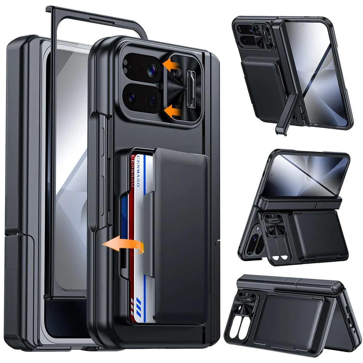 

Чехол для Google 10 Pro Fold Phone, со встроенной подставкой, защитой экрана, держателем для карт [с защитой от RFID], защитой камеры - черный