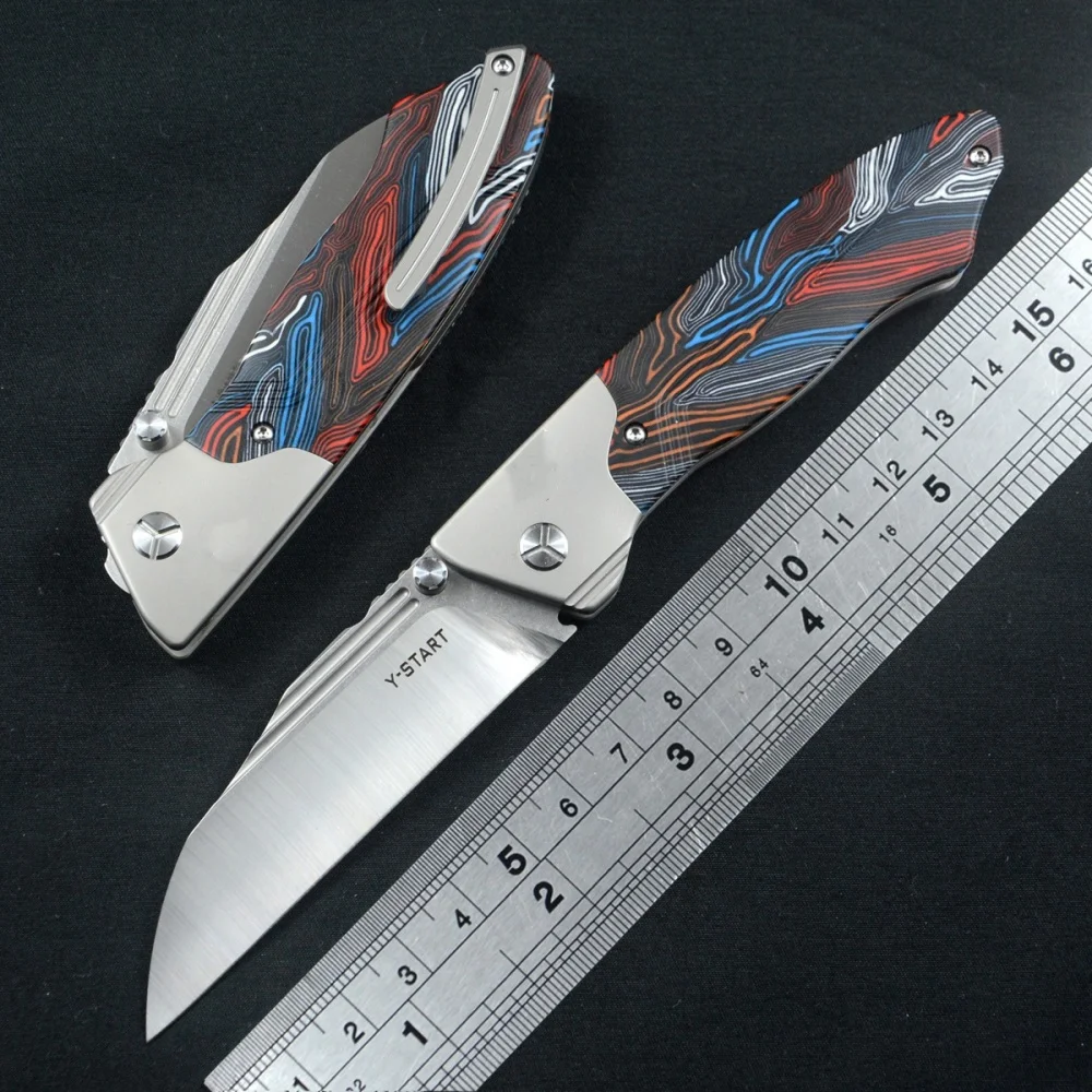Y-START Folding Pocket Knife M390 Blade Ceramic Ball Bearing Washer Titanium Handle Gift Outdoor Camping Tool LK5029