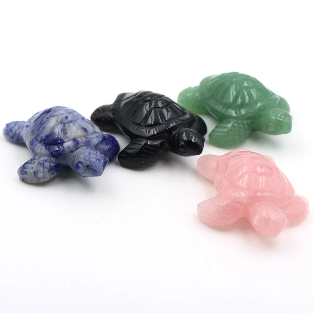 50mm Natural Stone Carved Sea Turtle Figurine Multicolor Crystal Animal Statue Ornament Home Desk Decor Crafts Collectible Gift