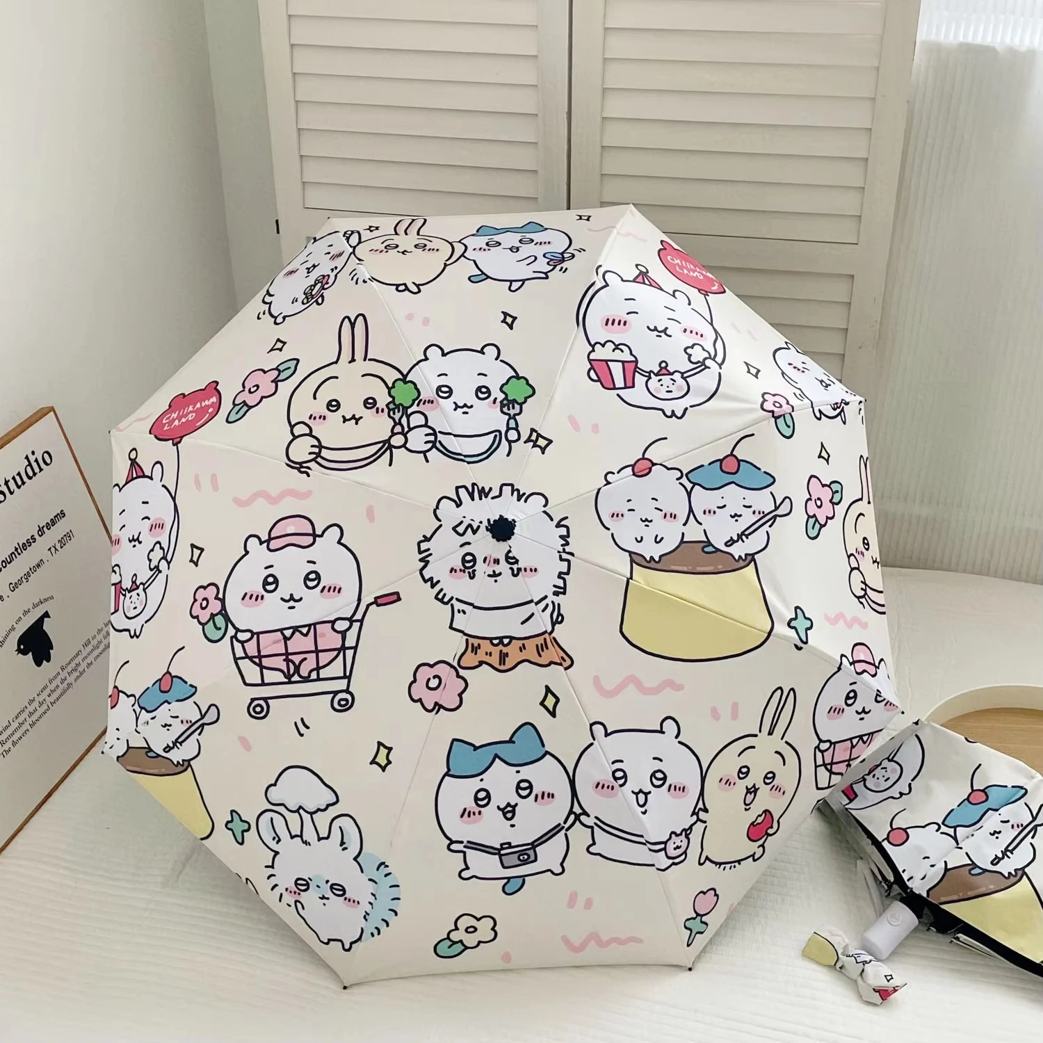 

MINISO Chiikawa Hachiware Usagi Cute Umbrella Fully Automatic Folding Sunshade Dual Use Cartoon Anime Accessories Birthday Gift