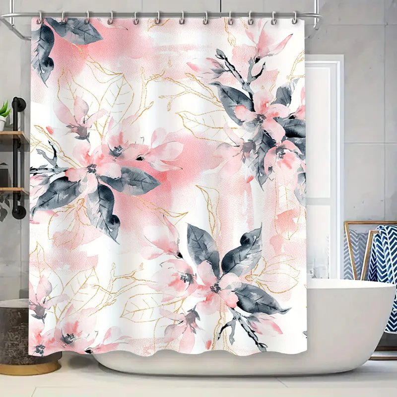 

Роскошная акварельная занавеска для душа с цветочным принтом, розовая, черная декоративная ткань для ванной комнаты, водонепроницаемая подкладка для ванны или коленей, высокие вешалки