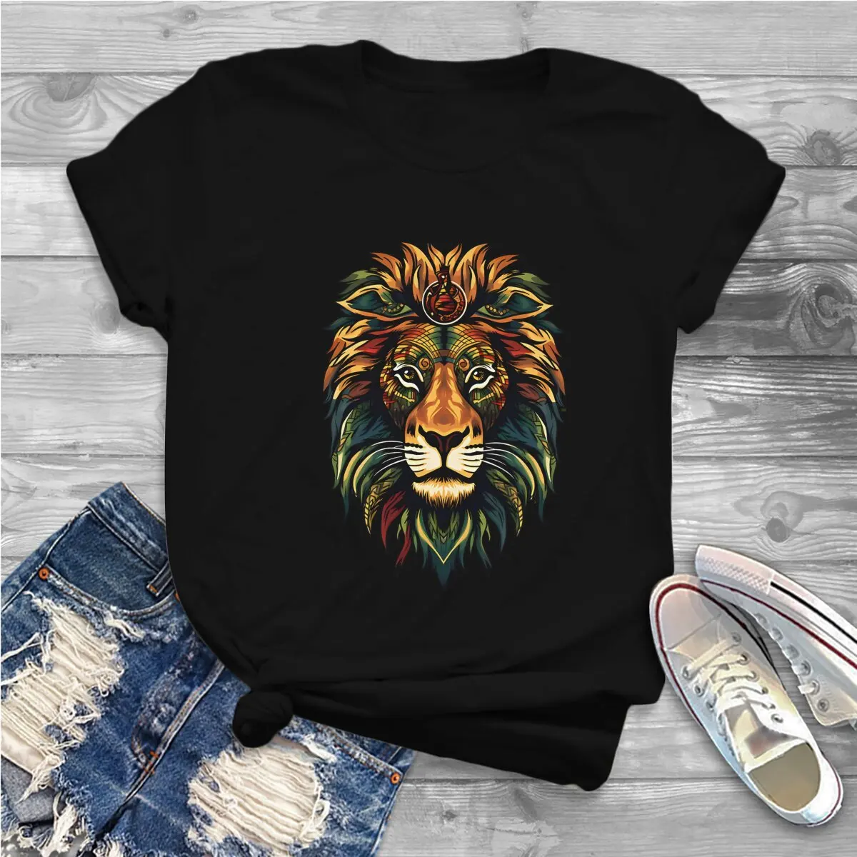 Jamaica Lion Men's TShirt Mandala Jamaican Rasta  Lion Mandala Individuality Polyester T Shirt Harajuku Sweatshirts New Trend