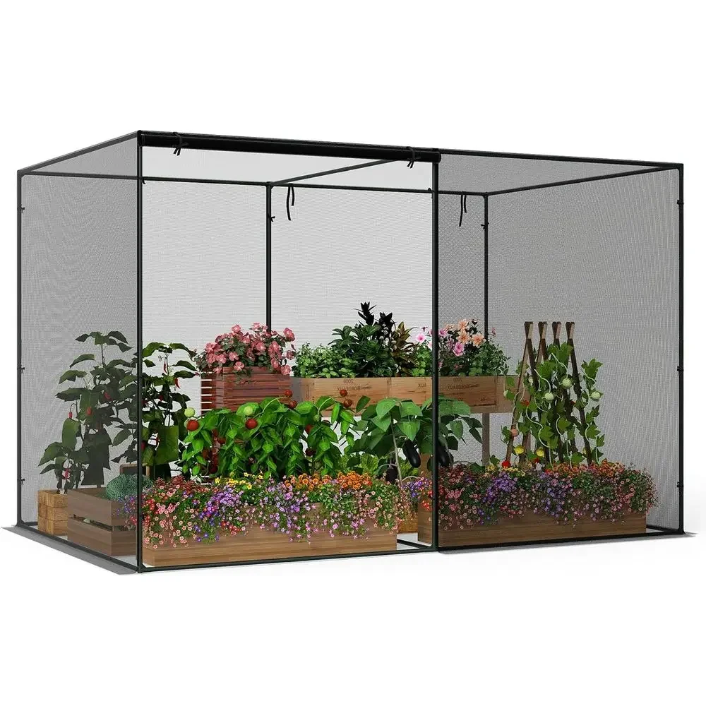 6.5ft x 6.5ft Heavy-Duty Metal Crop Cage with Zippered Door, Ground Nails, and Carrying Bag for Plant Protection