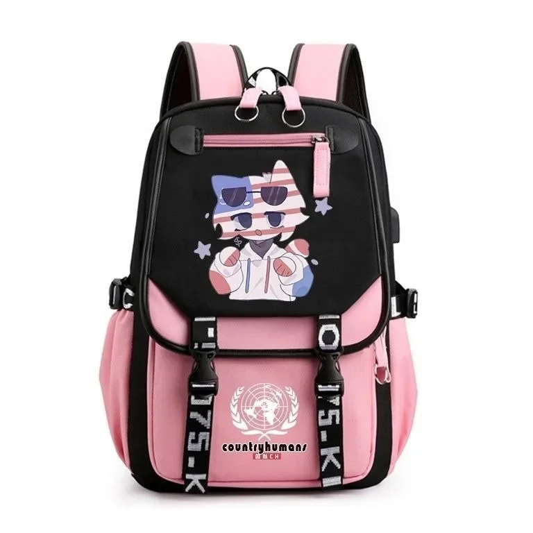 Breathable mesh,USB port,jack 3.5mm, CountryHumans Country Humans Countryball Polandball School Bags, Anime Backpacks Girls Boys