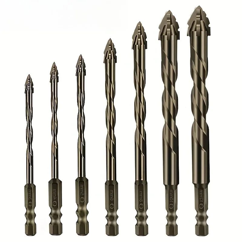 7 Pcs Carbide Tile Drill Bit Set 4-Blade Serrated Dry Drilling for Porcelain Ceramic Glass Marble Concrete Stone Hole Opener